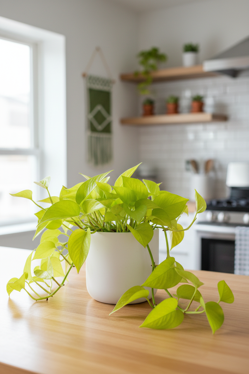 Pothos Neon plant in white 4-inch nursery pot with trailing neon-green leaves on Tampa Home & Garden Store
