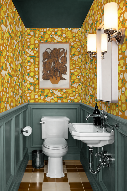 Papier peint floral Henri, or jaune