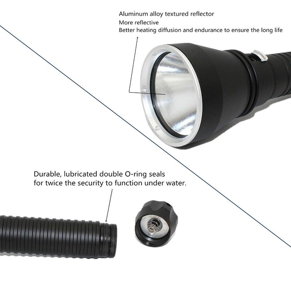 Stevvex ST4LMASS111 dive flashlight with LED, rechargeable, black body and O-ring seal on Tampa Home & Garden Store