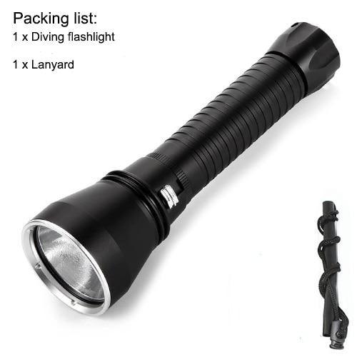 Stevvex black aluminum dive flashlight with rechargeable LED and lanyard on Tampa Home & Garden Store
