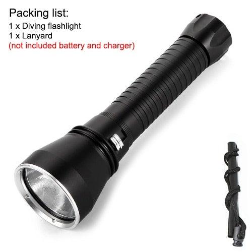 Stevvex powerful LED dive flashlight with ribbed black body and big bezel, includes lanyard on Tampa Home & Garden Store