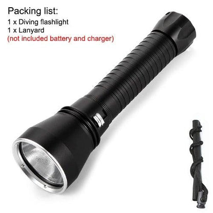Stevvex powerful LED dive flashlight with ribbed black body and big bezel, includes lanyard on Tampa Home & Garden Store