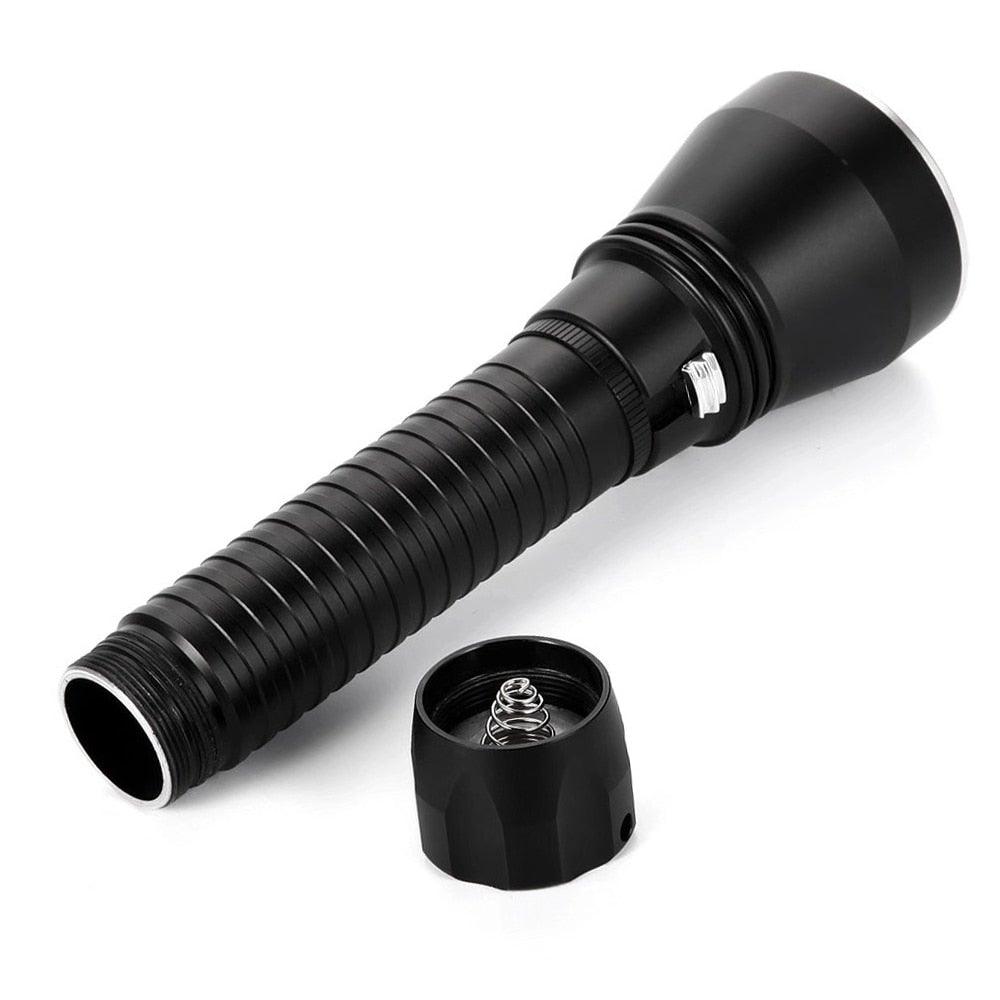 Stevvex black LED dive flashlight, aluminum body with screw-on tail cap on Tampa Home & Garden Store