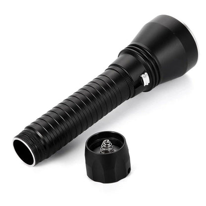 Stevvex black LED dive flashlight, aluminum body with screw-on tail cap on Tampa Home & Garden Store
