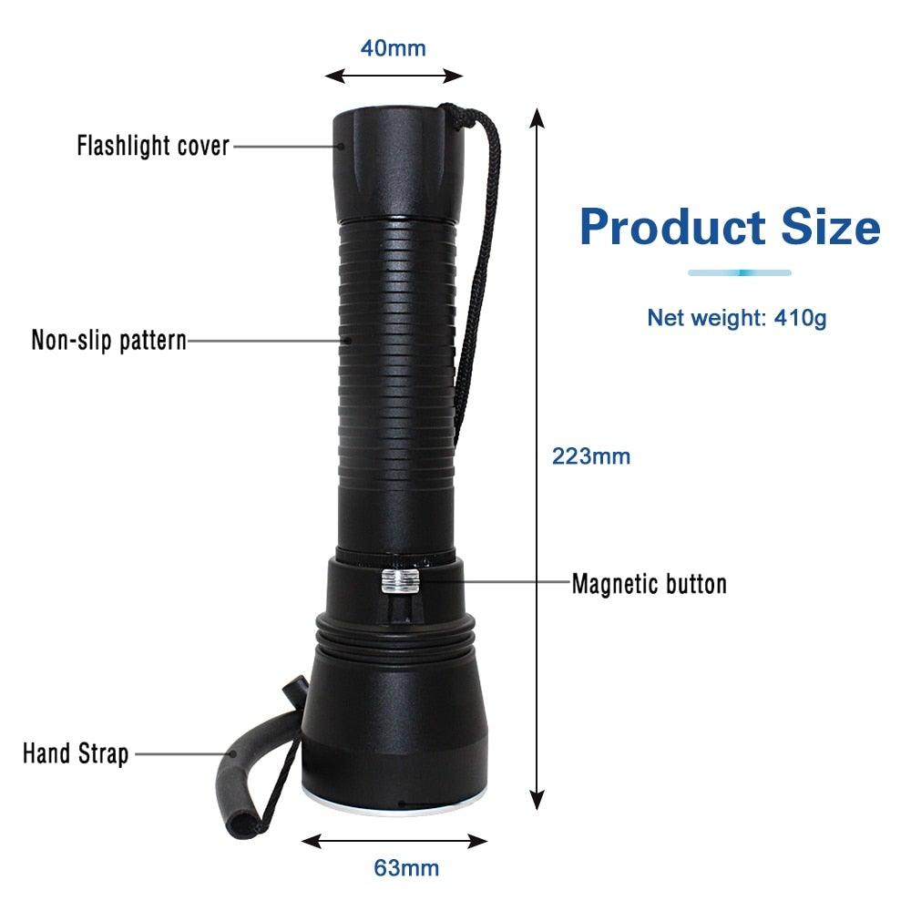 Powerful LED Rechargeable Dive Flashlight Stevvex ST4LMASS111, black underwater torch on Tampa Home & Garden Store