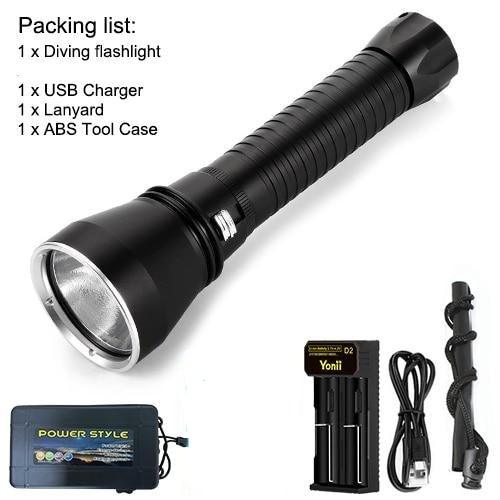 Diving flashlight ST4LMASS111, black aluminum body with USB charger, lanyard, ABS case on Tampa Home & Garden Store