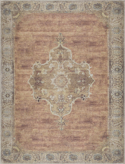 Powhatan Washable Area Rug by Boutique Rugs in warm rust with vintage border on Tampa Home & Garden Store