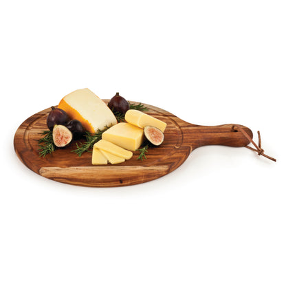 Round Acacia Wood Artisan Cheese Paddle and Strap