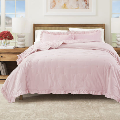 Dot Stitched Ruffled Quilt Set and Bedding