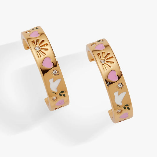 Pray, Wait and Trust hoop earrings by ALEX AND ANI, gold-tone with pink hearts and crystal on Tampa Home & Garden Store