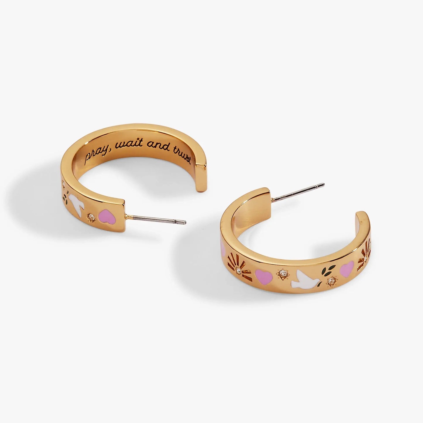 Pray Wait and Trust Enamel Hoop Earrings
