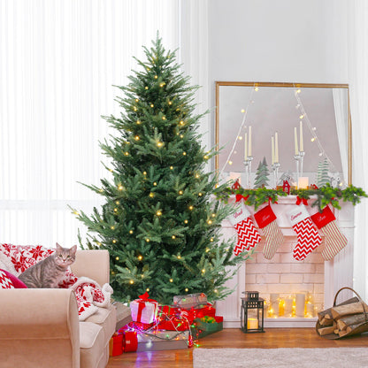 6/7/8 FT Árbol de Navidad Artificial Preiluminado con Bisagras con 778/1480 Puntas de Rama de PVC y PE-L