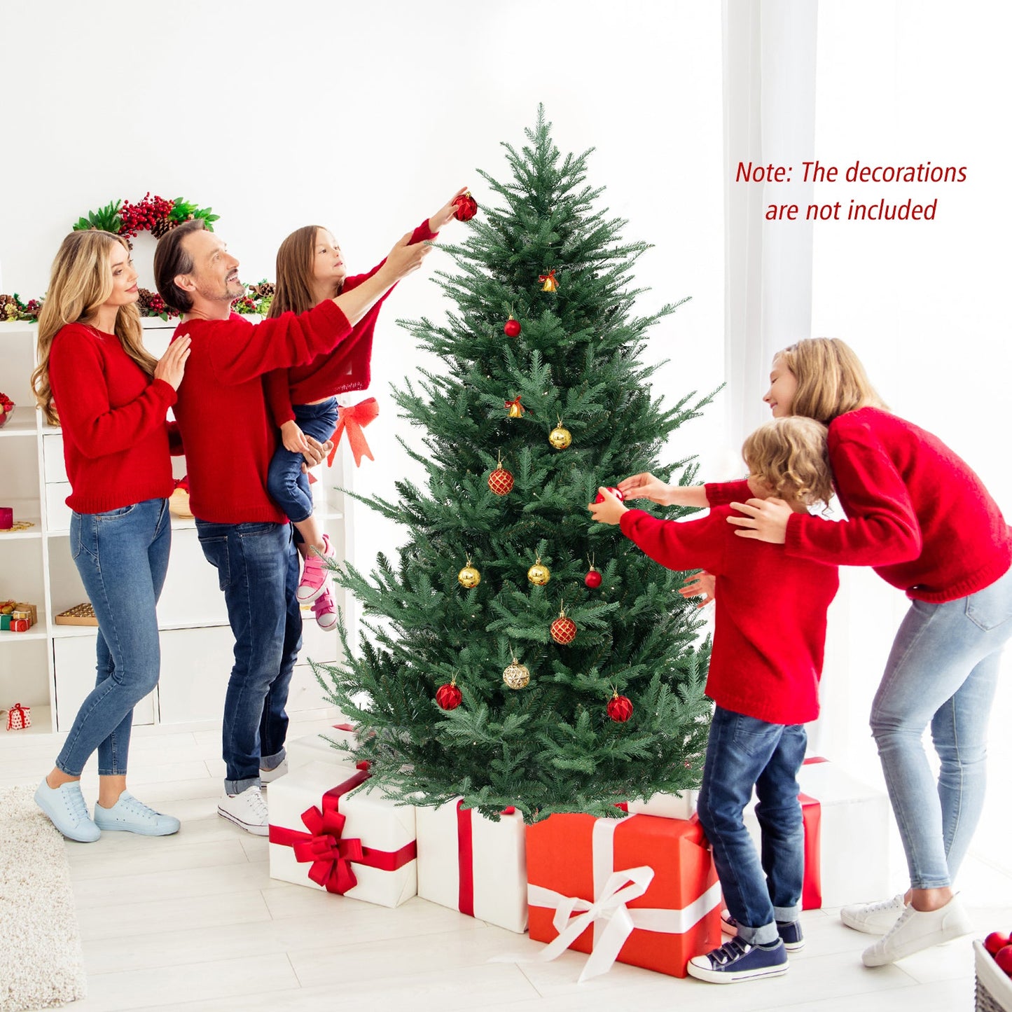 6/7/8 FT Árbol de Navidad Artificial Preiluminado con Bisagras con 778/1480 Puntas de Rama de PVC y PE-L