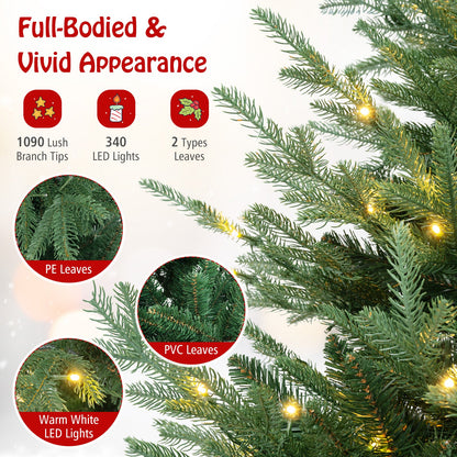 6/7/8 FT Árbol de Navidad Artificial Preiluminado con Bisagras con 778/1480 Puntas de Rama de PVC y PE-L