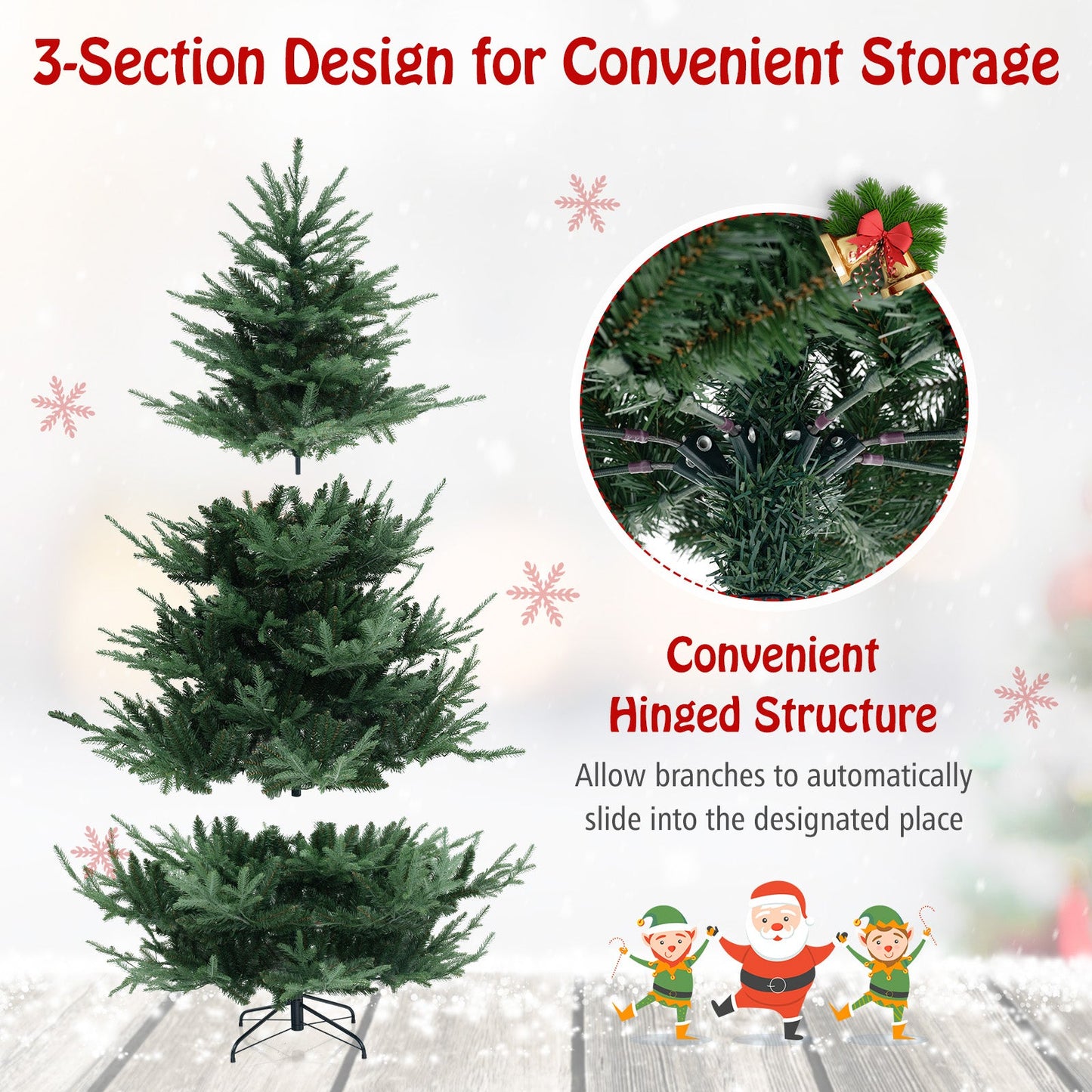 6/7/8 FT Árbol de Navidad Artificial Preiluminado con Bisagras con 778/1480 Puntas de Rama de PVC y PE-L