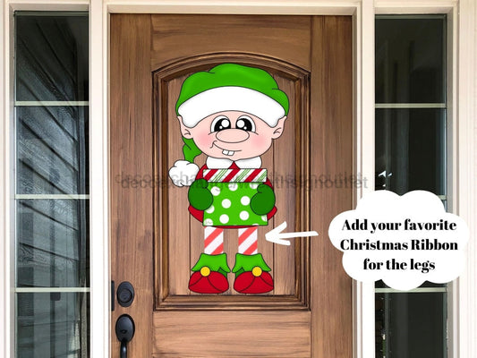 Reserva: Letrero navideño, Letrero de elfo niño, Letrero de piernas de cinta, letrero de madera, CR-W-092-DH, Colgador de puerta de 22"
