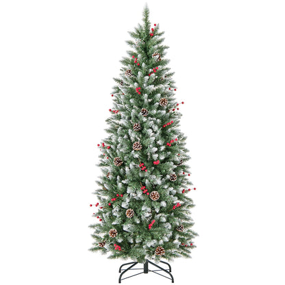 Pre-lit Artificial Pencil Christmas Tree with Pine Cones and Red Berries