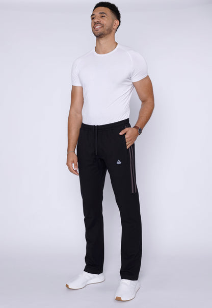 Ultimate Flex Athletic Sweatpants - SCR Sportswear men's joggers, black with side stripes and logo patch on Tampa Home & Garden Store