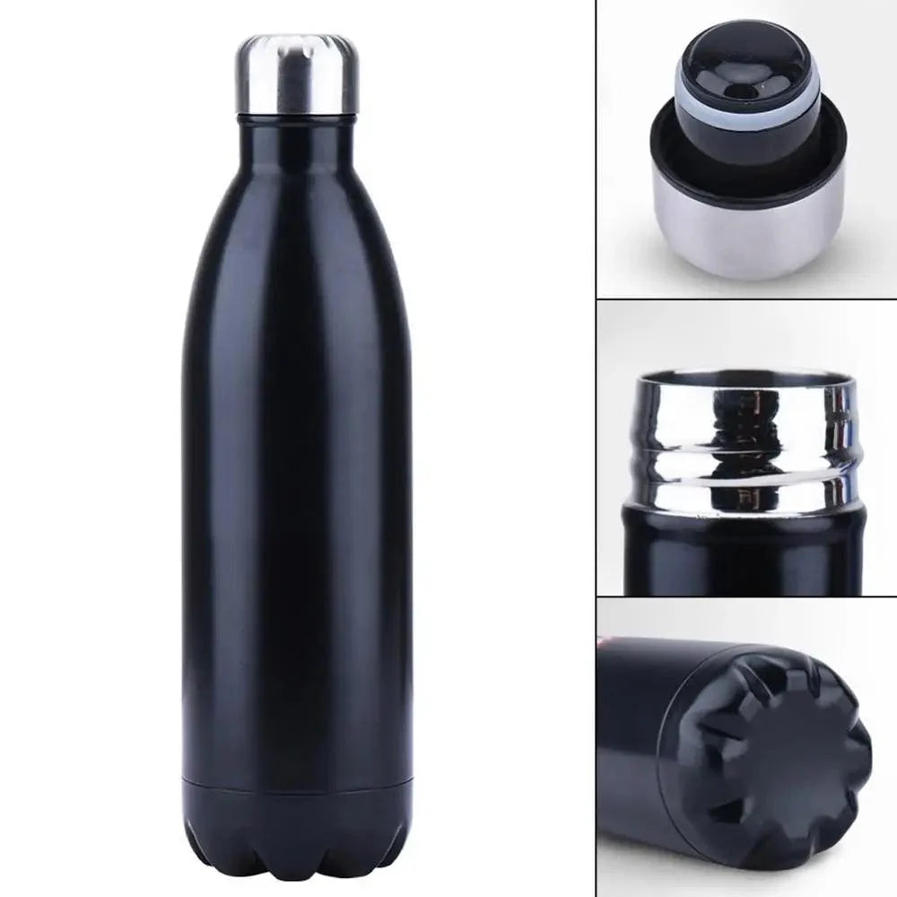 Stevvex water bottle black stainless steel vacuum insulated 350/500/750/1000ml BPA-free on Tampa Home & Garden Store