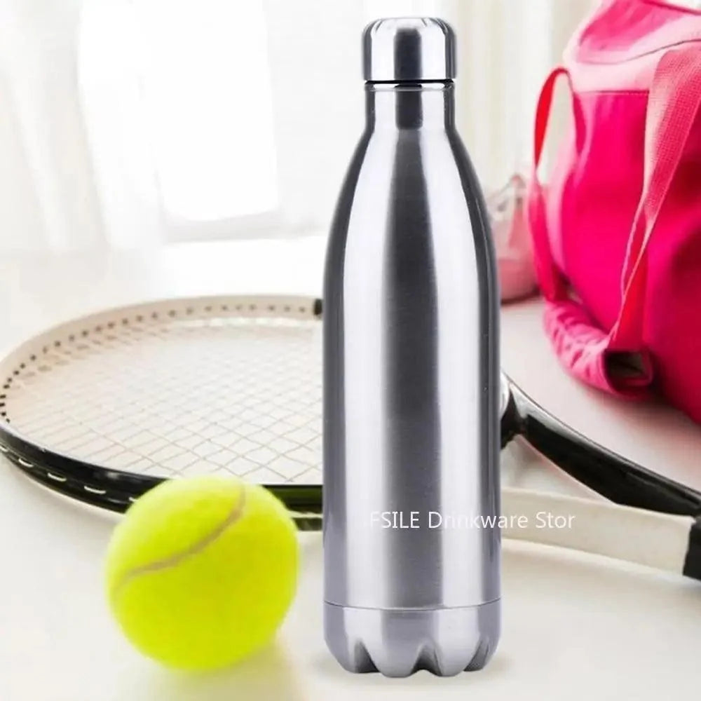 Stevvex stainless steel double-wall water bottle silver finish with screw cap on Tampa Home & Garden Store