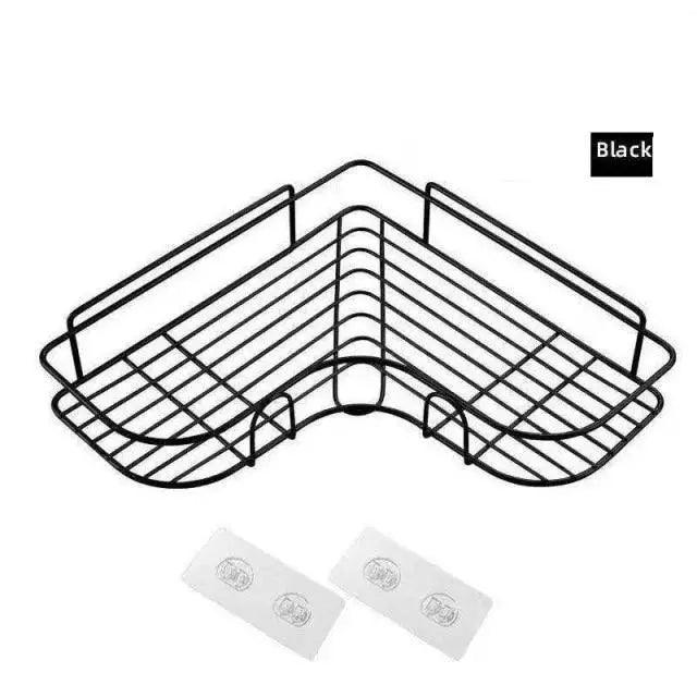 Stevvex black wrought-iron corner shower shelf with suction cups, wall-mounted bathroom caddy on Tampa Home & Garden Store