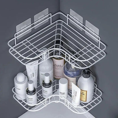 Stevvex white wrought-iron corner shower shelf two-tier wall caddy with suction cups on Tampa Home & Garden Store