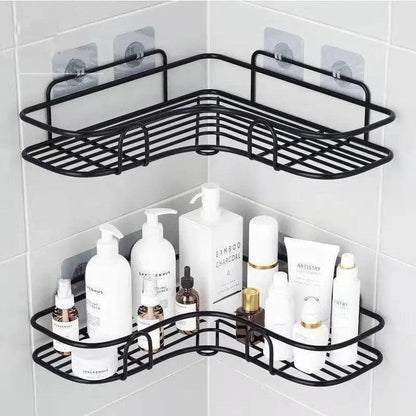 Stevvex wall-mounted corner shower shelf black wrought iron caddy with suction cups on Tampa Home & Garden Store
