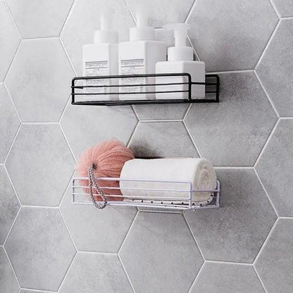 Stevvex shower caddy pair, black and white wall shelves with suction cups for shampoo bottles on Tampa Home & Garden Store
