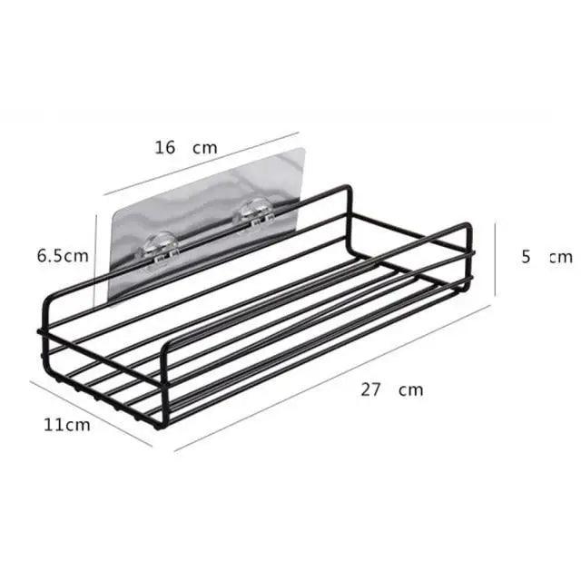 Corner shower shelf wall caddy Stevvex black wrought-iron suction cups, 27 cm long on Tampa Home & Garden Store