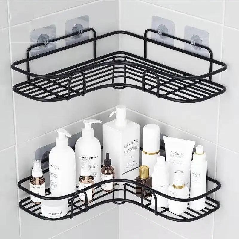 Stevvex black wrought-iron corner shower shelf two-tier wall caddy with suction cups on Tampa Home & Garden Store
