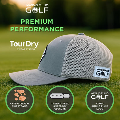 Aiming Fluid Golf Performance Hat with gray front, mesh back, TourDry system, snapback closure on Tampa Home & Garden Store