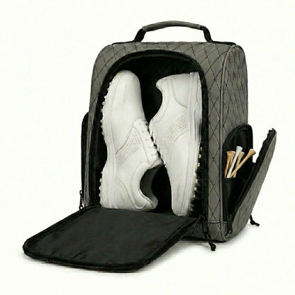 Premium Golf Shoe Bag vented black quilted synthetic leather with white golf shoes on Tampa Home & Garden Store