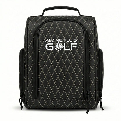 Golf Shoe Bag by Aiming Fluid Golf, black quilted synthetic leather with vented panels on Tampa Home & Garden Store