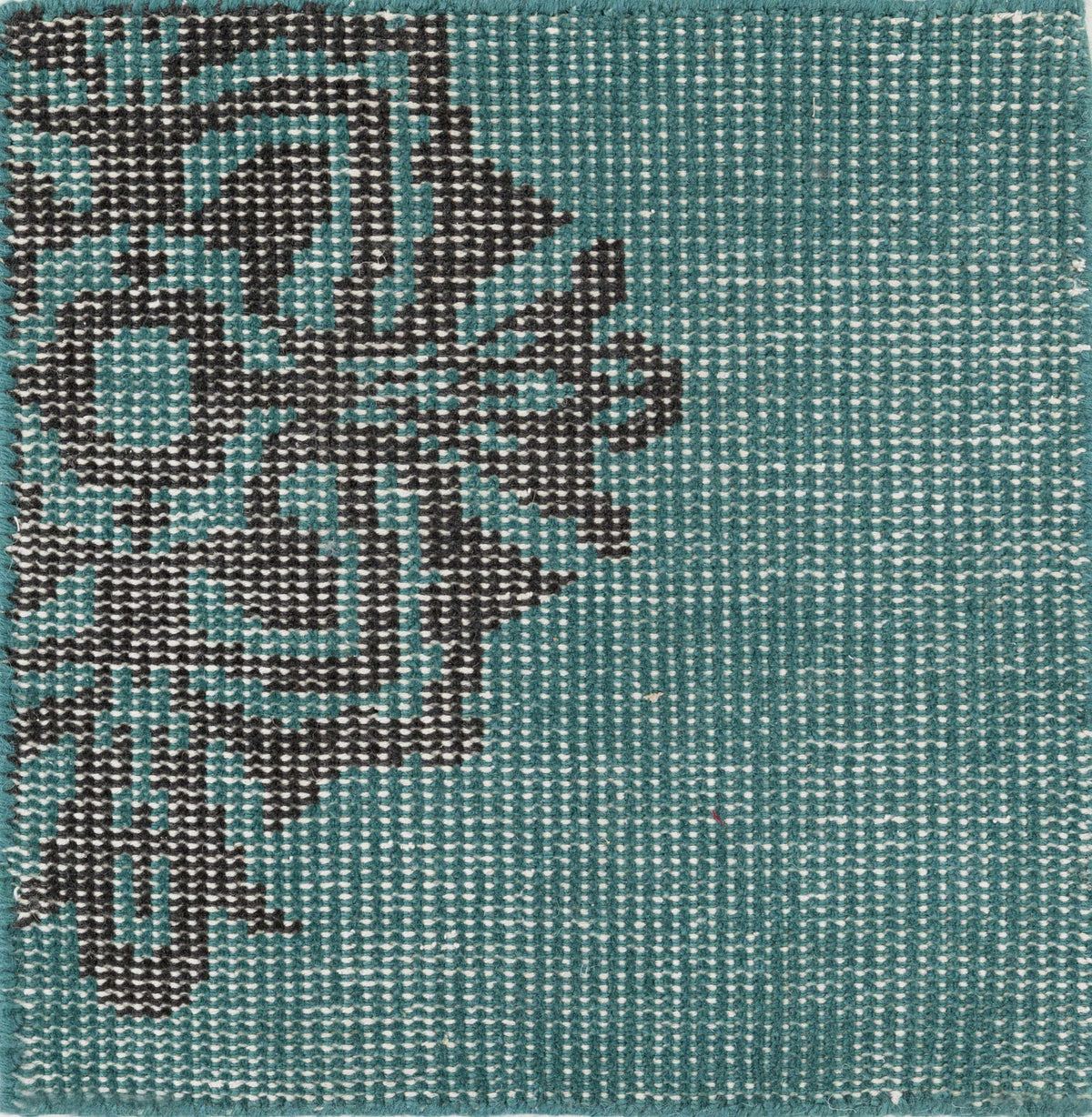 Presidio Area Carpet clearance rug in teal with black geometric motif by Boutique Rugs on Tampa Home & Garden Store