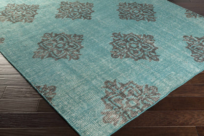 Presidio Area Rug teal with dark geometric medallion motif, Boutique Rugs clearance on Tampa Home & Garden Store