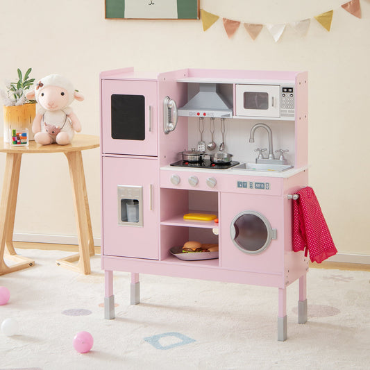 Pretend Play Kitchen for Kids with 16 Pieces Accessories-Pink - Tampa Home & Garden Store