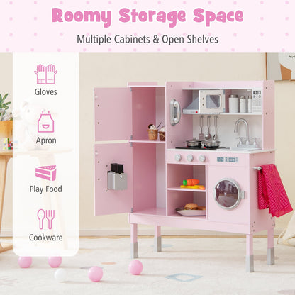 Pretend Play Kitchen for Kids with 16 Pieces Accessories-Pink