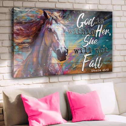 Canvas faith sign God Is Within Her She Will Not Fall Psalm 46:5 with horse artwork on Tampa Home & Garden Store