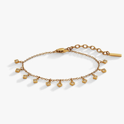 Princess Cut Crystal Bracelet by ALEX AND ANI, gold-tone links with square crystal charms on Tampa Home & Garden Store