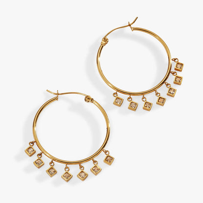 Princess Cut Crystal Hoop Earrings gold tone hoops with crystal charms by ALEX AND ANI on Tampa Home & Garden Store