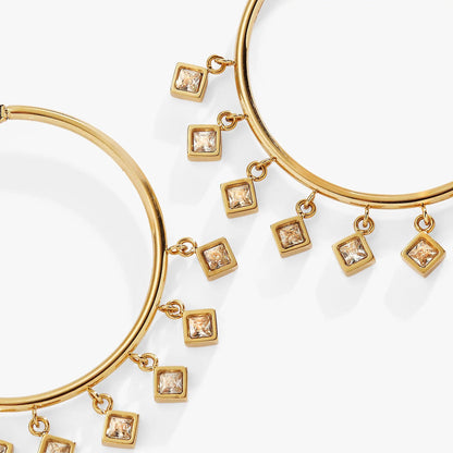 Princess Cut Crystal Hoop Earrings in gold tone with square crystals by ALEX AND ANI on Tampa Home & Garden Store