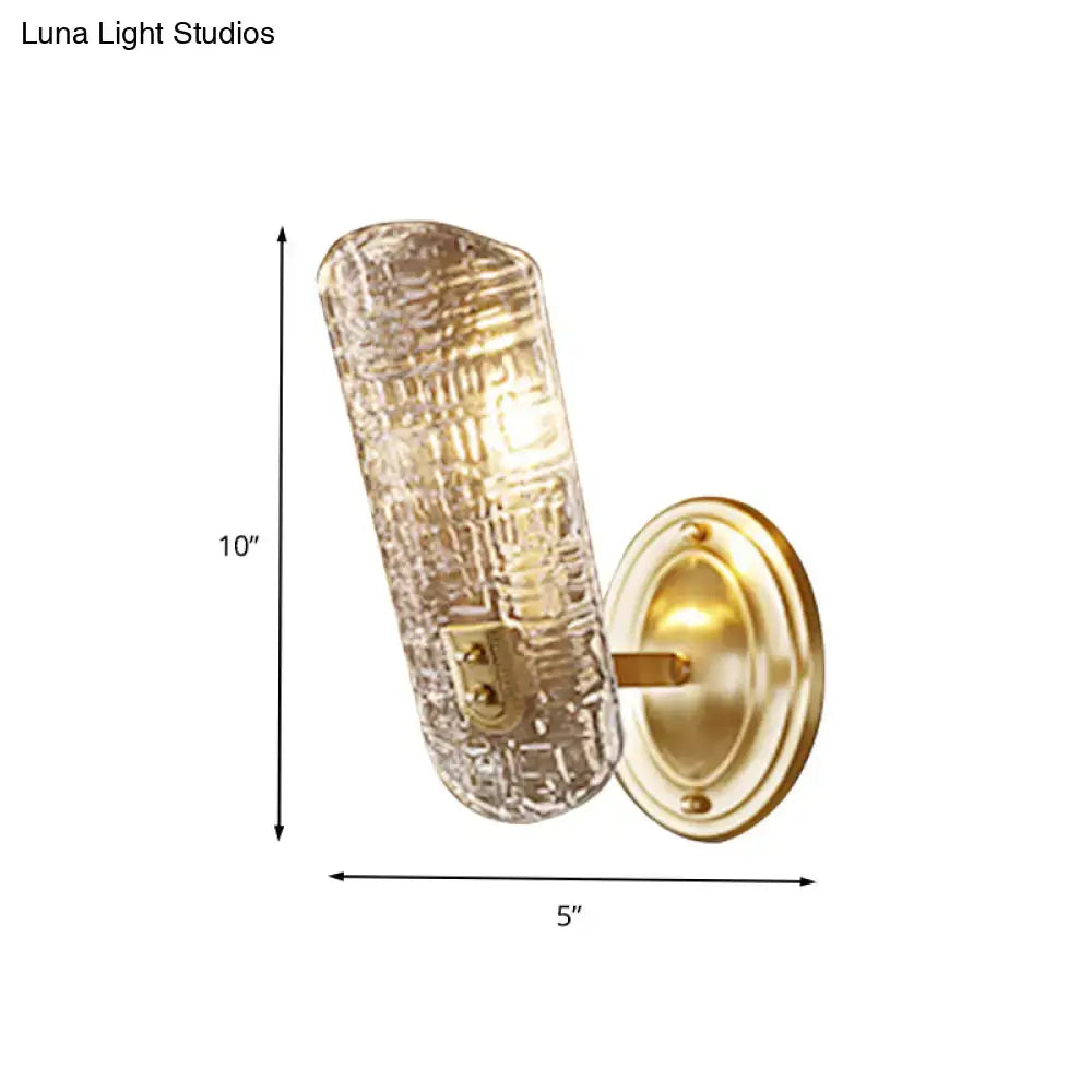 Gold Prism Glass Sconce by Decorbites; brass wall-mount with textured prism glass, 10in tall, 5in wide on Tampa Home & Garden Store