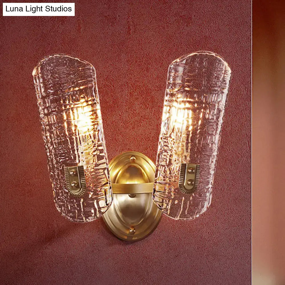 Gold Prism Glass Sconce by Decorbites; brass finish with twin textured glass prisms on Tampa Home & Garden Store