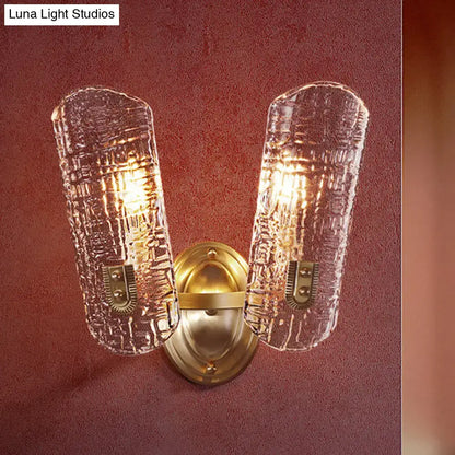 Gold Prism Glass Sconce by Decorbites; brass finish with twin textured glass prisms on Tampa Home & Garden Store