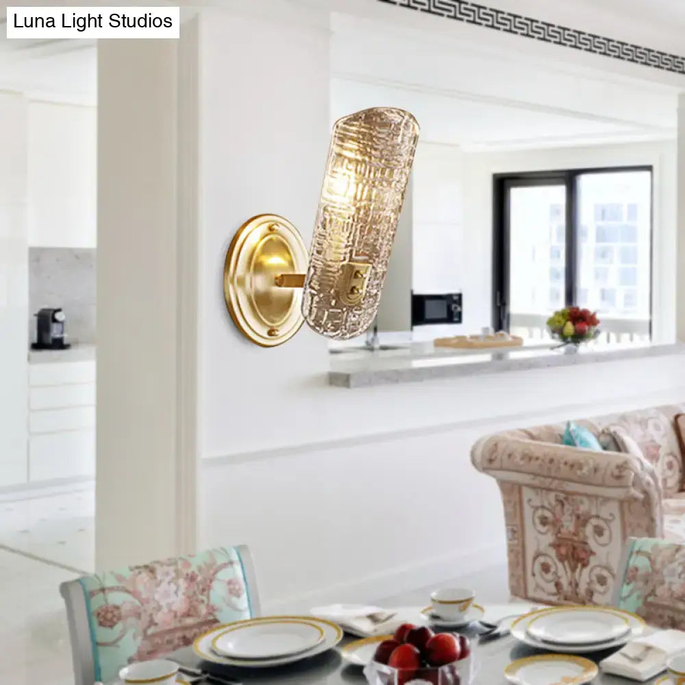 Gold Prism Glass Sconce, brass finish wall mount with textured prism glass on Tampa Home & Garden Store