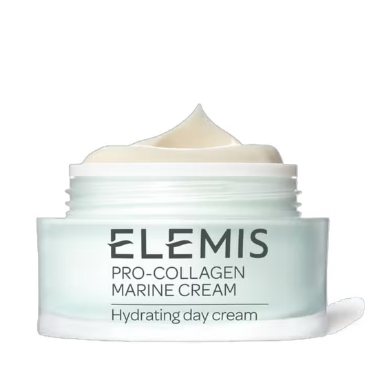 Elemis Pro-Collagen Marine Cream jar with cream top, white label Elemis, hydrating day cream on Tampa Home & Garden Store