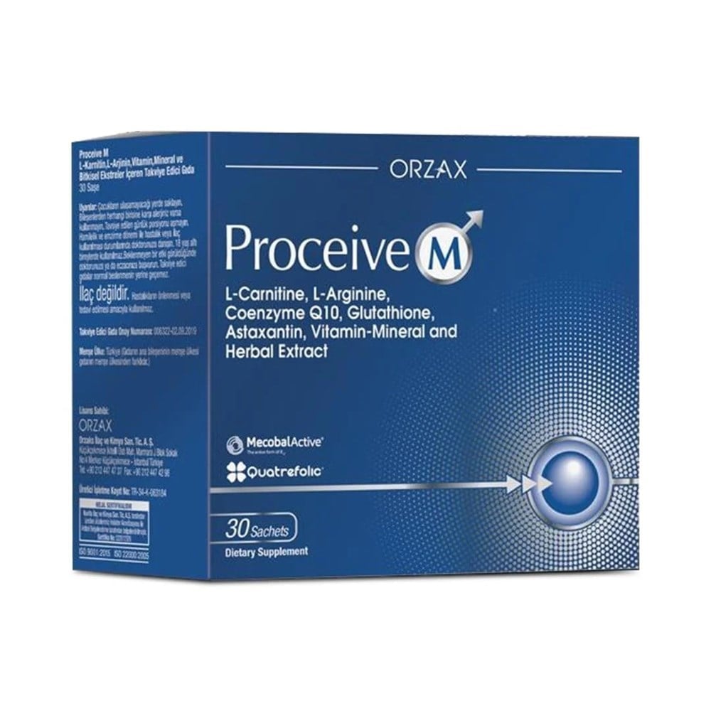 Proceive M vitamin supplement box, 30 sachets, blue ORZAX packaging on Tampa Home & Garden Store