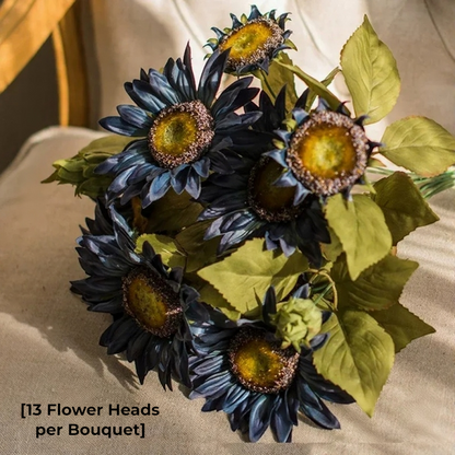 Painterly Sunflower Bouquet RusticReach, 13 blue sunflowers with yellow centers on Tampa Home & Garden Store