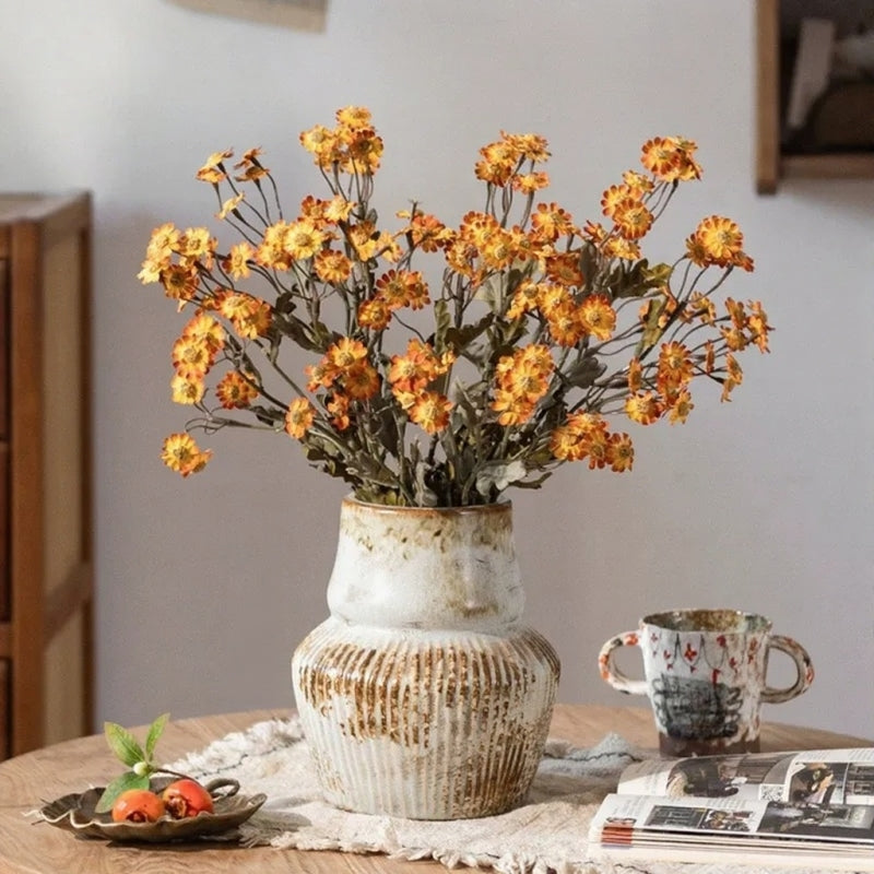Autumn Daisy Spray 21in by RusticReach artificial flowers in a ceramic vase with orange blooms on Tampa Home & Garden Store