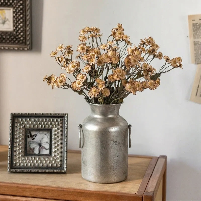 Autumn Daisy Spray 21" artificial yellow-brown daisies in a rustic galvanized milk can vase on Tampa Home & Garden Store